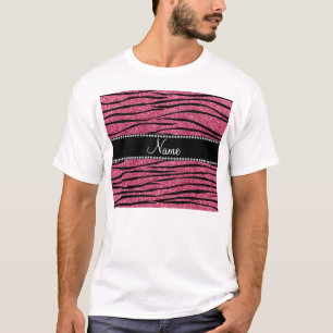Personalise name pink glitter zebra stripes T-Shirt