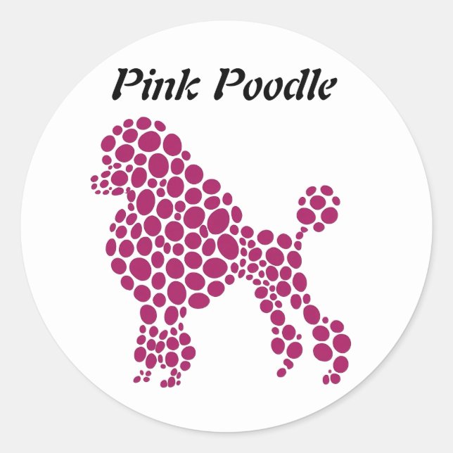 Personalise Name Pink Polka Dot Poodle Dog Classic Round Sticker (Front)