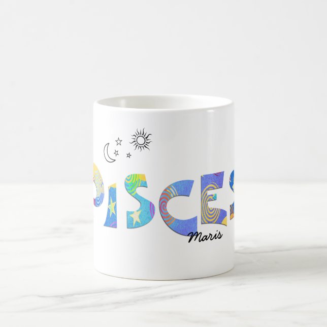 Personalise Name-PISCES Birthday Zodiac Mug (Center)