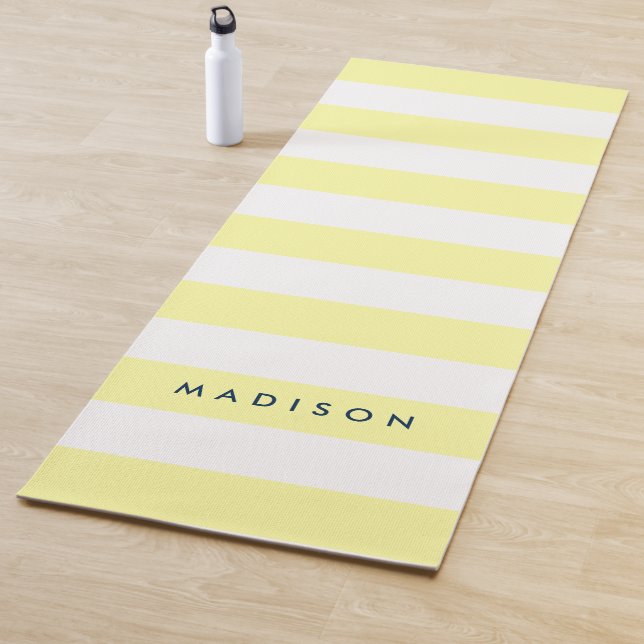Personalise Name Preppy Yellow & White Stripes Yoga Mat (In Situ)