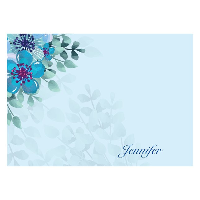 Personalise Name Pretty Blue Flowers Personalised Post-it Notes (Creator Uploaded)