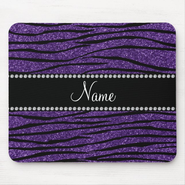 Personalise name purple glitter zebra stripes mouse pad (Front)