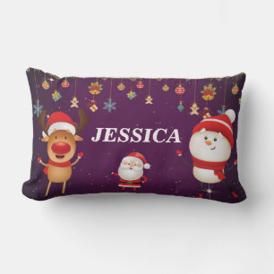Personalise Name, Purple Merry Christmas Santa Lumbar Cushion