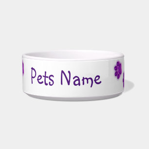 Personalise Name Purple Paws Ceramic Pet Bowl