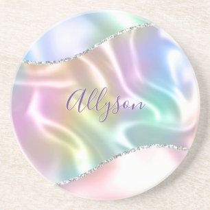 Personalise Name Purple Script, Iridescent Wave Coaster