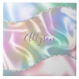 Personalise Name Purple Script, Iridescent Wave Tile