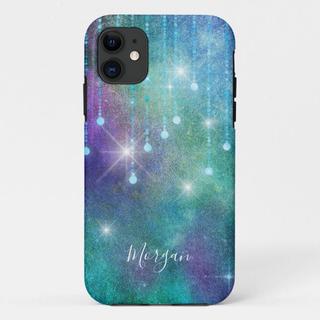 Personalise Name, Purple & Teal, Lights & Sparkle  Case-Mate iPhone Case (Back)