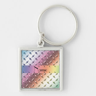 Personalise name rainbow diamond plate steel key ring