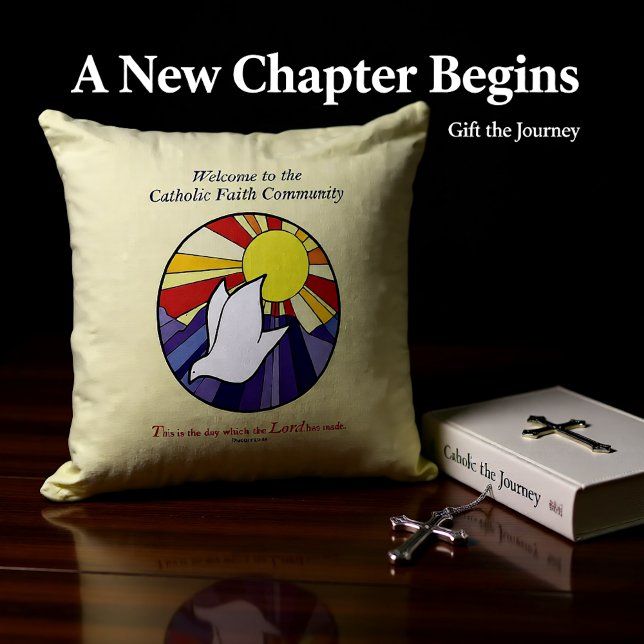 Personalise Name, RCIA Dove Circle on Yellow Cushion (Creator Uploaded)