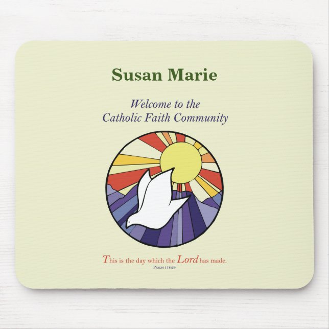 Personalise Name, RCIA Dove Circle on Yellow Mouse Pad (Front)