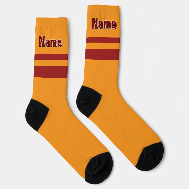 Personalise Name Red Band Mustard Yellow  Socks (Right)
