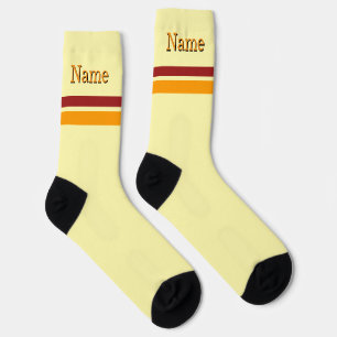 Personalise Name Red Orange Band Pale Yellow Socks