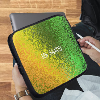 Personalise Name Shiny Shades of Green & Yellow Laptop Sleeve