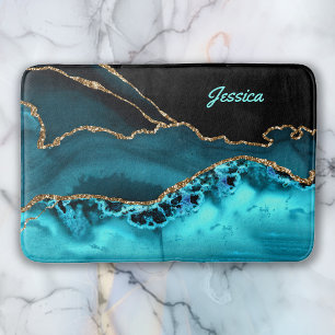 Personalise Name Teal Script on Black/Teal Agate Bath Mat