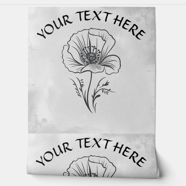 Personalise Name Text Simple Poppy Flower Wallpaper (Unrolling)