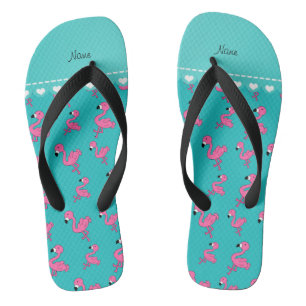 Personalise name turquoise pink flamingos jandals