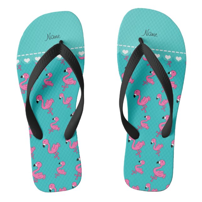 Personalise name turquoise pink flamingos jandals (Footbed)