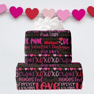 Personalise Name Valentines Day Red Pink Hearts Wrapping Paper