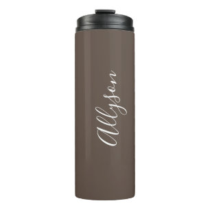Personalise Name White Script Vertical, Chocolate Thermal Tumbler