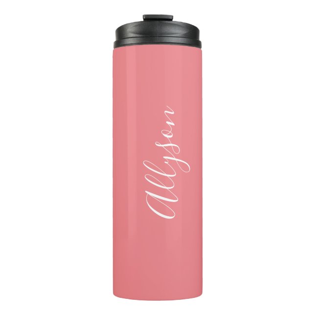 Personalise Name White Script Vertical Coral Thermal Tumbler (Front)