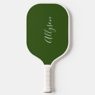 Personalise Name White Script Vertical ForestGreen Pickleball Paddle