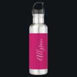 Personalise Name White Script Vertical, Fuchsia 710 Ml Water Bottle<br><div class="desc">Personalise your Name vertically In white Script Text on Fuchsia background. Click “Customise” to change colours and type styles.</div>