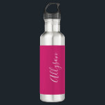 Personalise Name White Script Vertical, Fuchsia 710 Ml Water Bottle<br><div class="desc">Personalise your Name vertically In white Script Text on Fuchsia background. Click “Customise” to change colours and type styles.</div>