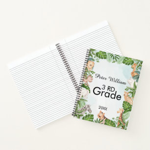 Personalise Name wild Animal,Back To School 3Rd Notebook