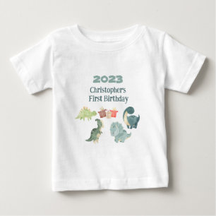 Personalise Name Year First Birthday Baby Dino T-Shirt