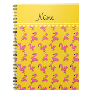 Personalise name yellow pink flamingos spiral notebook
