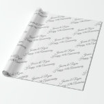 Personalise Names, Anniversary Year, Grey Script Wrapping Paper<br><div class="desc">Personalise Names,  Anniversary Year and Message in Grey Script text; perfect for wrapping that special gift. Click “Customise” to change colours and type styles.</div>