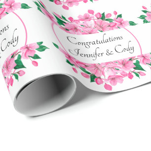 Personalise Names Cherry Blossoms Wedding Gift Wrapping Paper