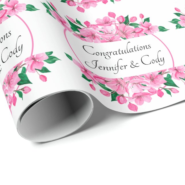 Personalise Names Cherry Blossoms Wedding Gift Wrapping Paper (Roll Corner)