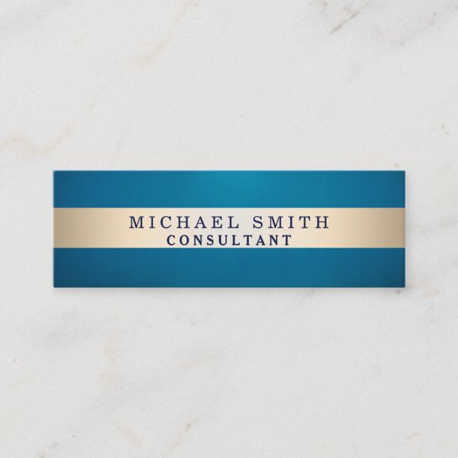 Personalise Navy Blue Faux Gold Foil Striped Mini Business Card (Front)