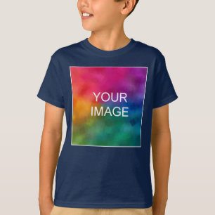 Personalise Navy Blue Template Add Photo Text Kids T-Shirt