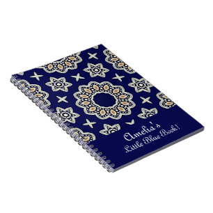Personalise Navy Blue White & Gold Mandala Dot Art Notebook
