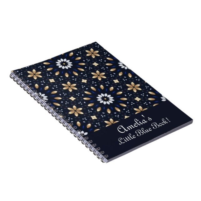 Personalise Navy Blue White & Gold Mandala Dot Art Notebook (Right Side)