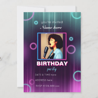 Personalise neon music birthday party invitation