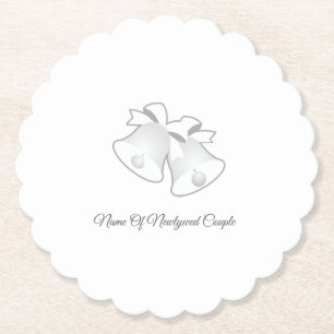 Personalise Newlyweds Wedding Bells White   Paper Coaster