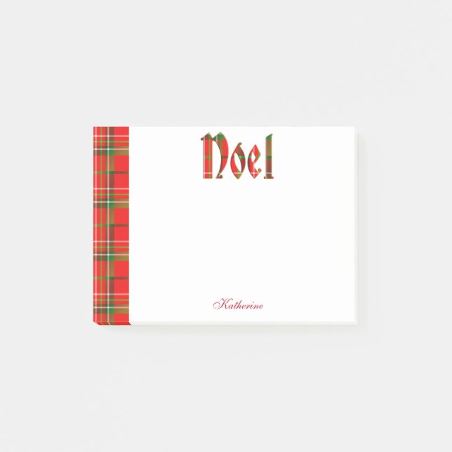 Personalise: "Noel" - Christmas Tartan Typography Post-it Notes (Front)