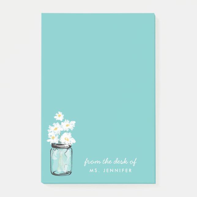 Personalise Note Teal Mason Jar White Daisy Floral (Front)