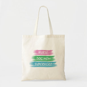 Personalise Nurse Dog Mum SuperHero Pastel Ribbons Tote Bag
