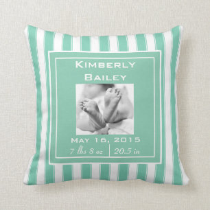Personalise Nursery Birth Announcement, Mint Cushion