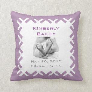 Personalise Nursery Birth Announcement, Purple Cushion