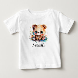 Personalise Nursery Kids Room Bear Cub Watercolor Baby T-Shirt