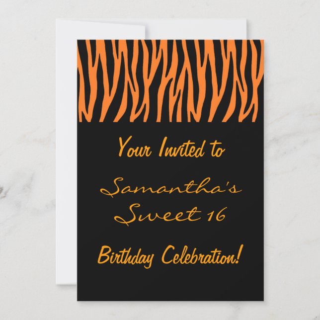Personalise Orange and Black Zebra Invites (Front)