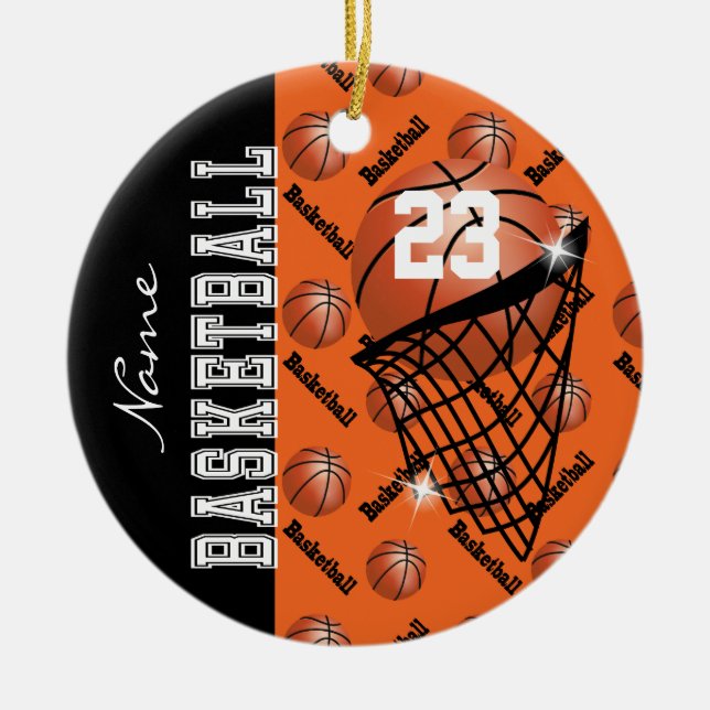 Personalise Orange Basketball Ceramic Tree Decoration (Front)