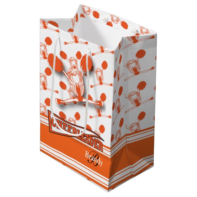 Personalise Orange Cheerleader - Medium Medium Gift Bag (Front Angled)