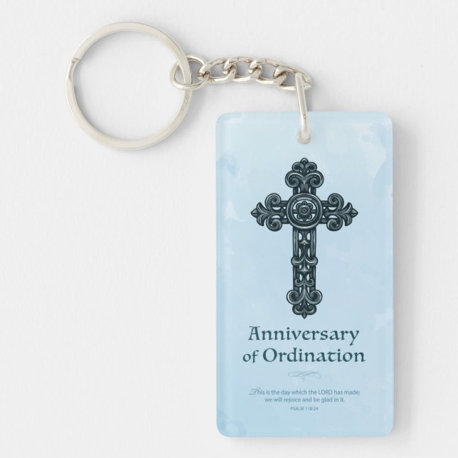 Personalise, Ordination Anniversary Priest, Cross Key Ring (Front)