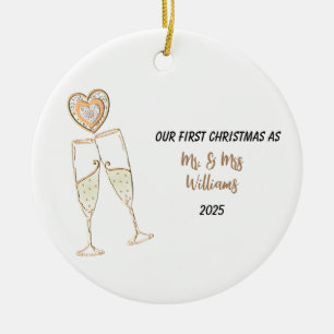Personalise Our First Christmas Heart & Champagne Ceramic Tree Decoration